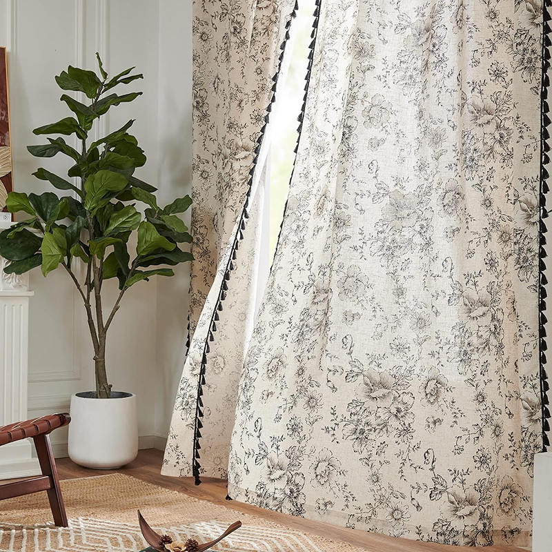 Printed Brocade Pattern Hem With Fringed Curtains