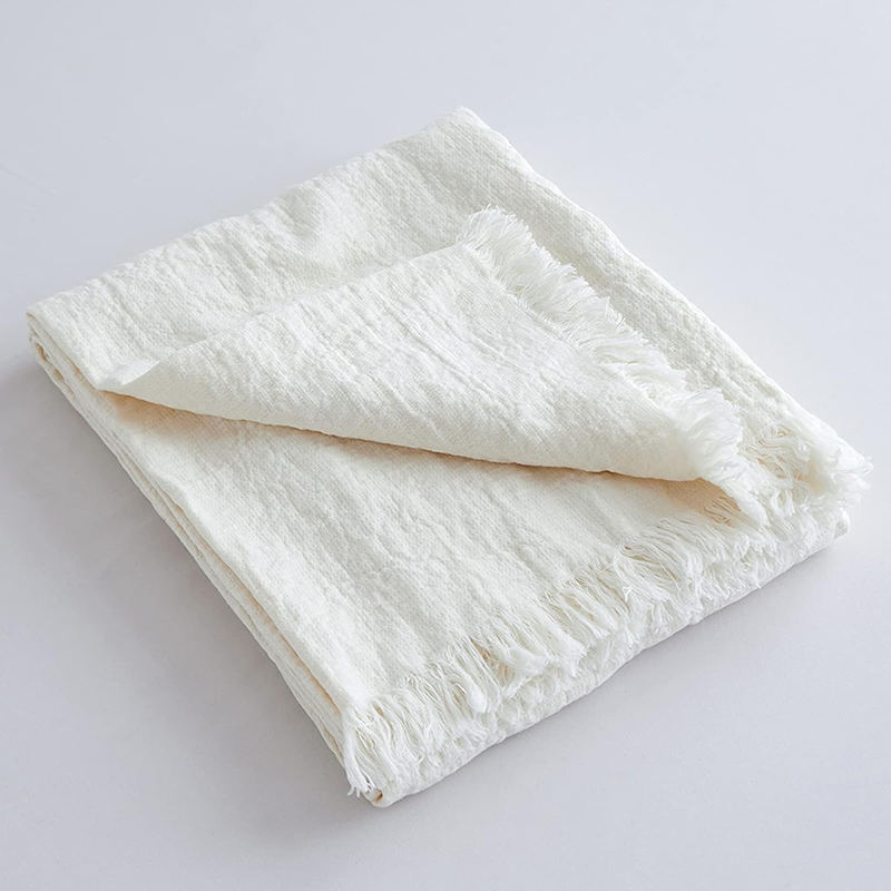 Tasseled Edge Stone-Washed Linen And Cotton-Blend Linen Throw