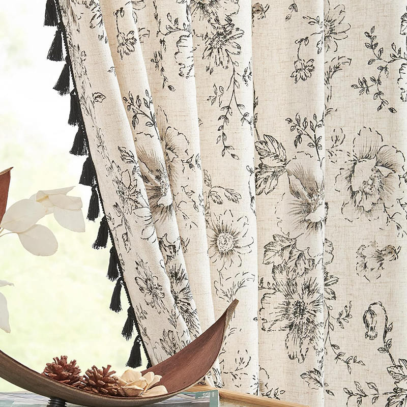 Printed Brocade Pattern Hem With Fringed Curtains