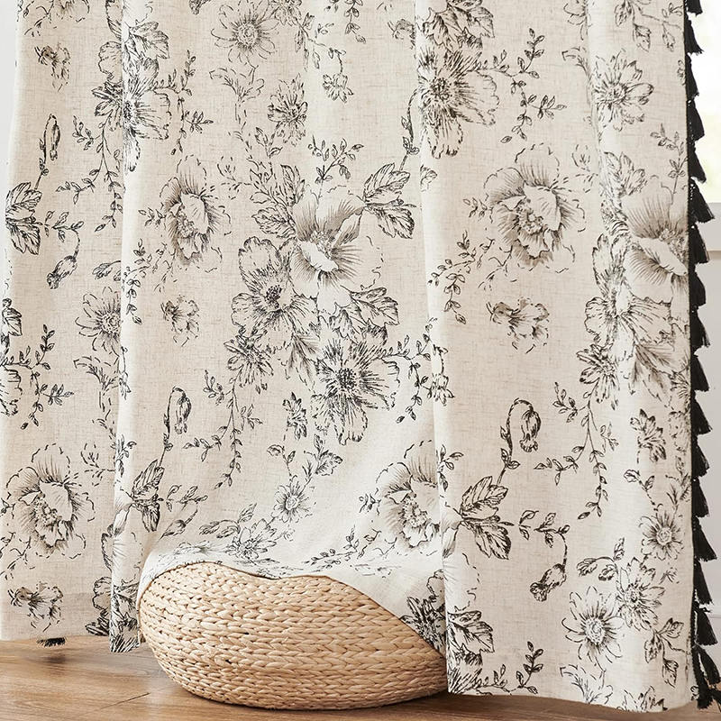 Printed Brocade Pattern Hem With Fringed Curtains