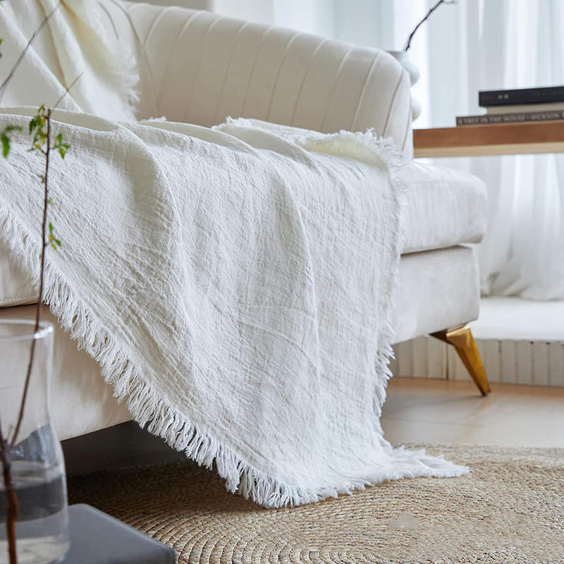 Tasseled Edge Stone-Washed Linen And Cotton-Blend Linen Throw